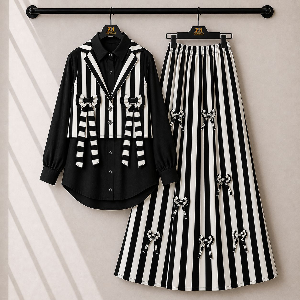 Elegant Striped Skirt Co-Ord Set Women