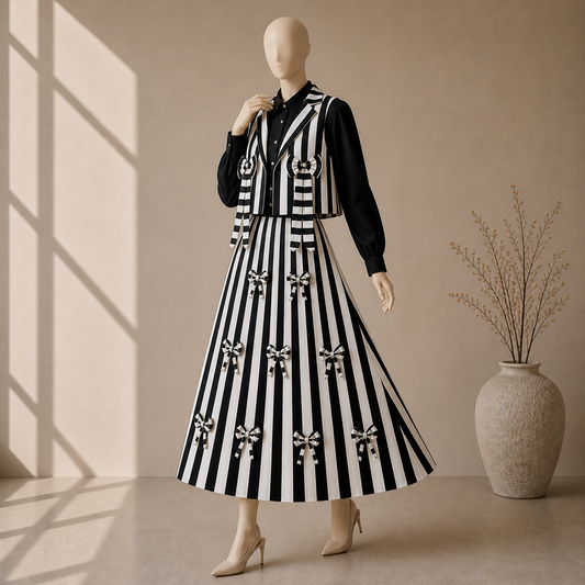 Elegant Striped Skirt Co-Ord Set Women