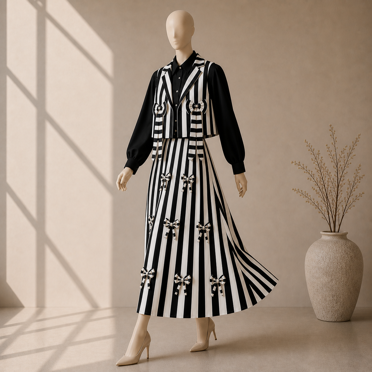 Elegant Striped Skirt Co-Ord Set Women