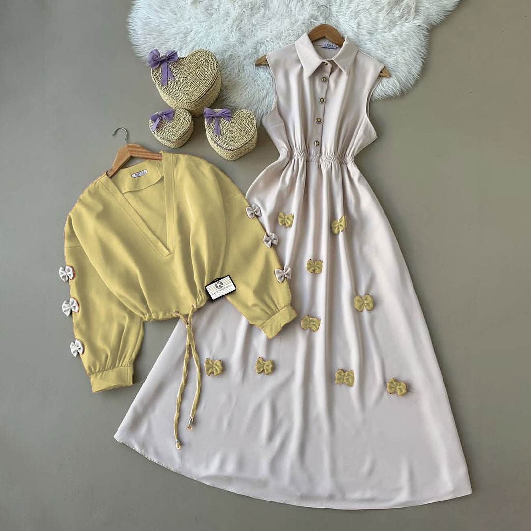 Elegant Bow Detail Two Piece Maxi Dress Set for Women