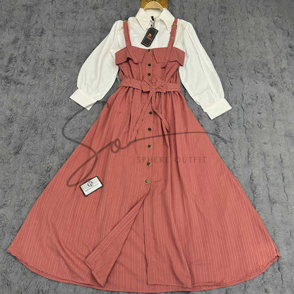 SP-28 two-piece dress set in 5 color options - mint green, royal blue, coral pink, burgundy, and hot pink