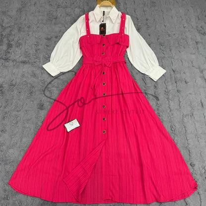 Styling SP-28 separately - white shirt with jeans and pinstriped overall dress with black turtleneck