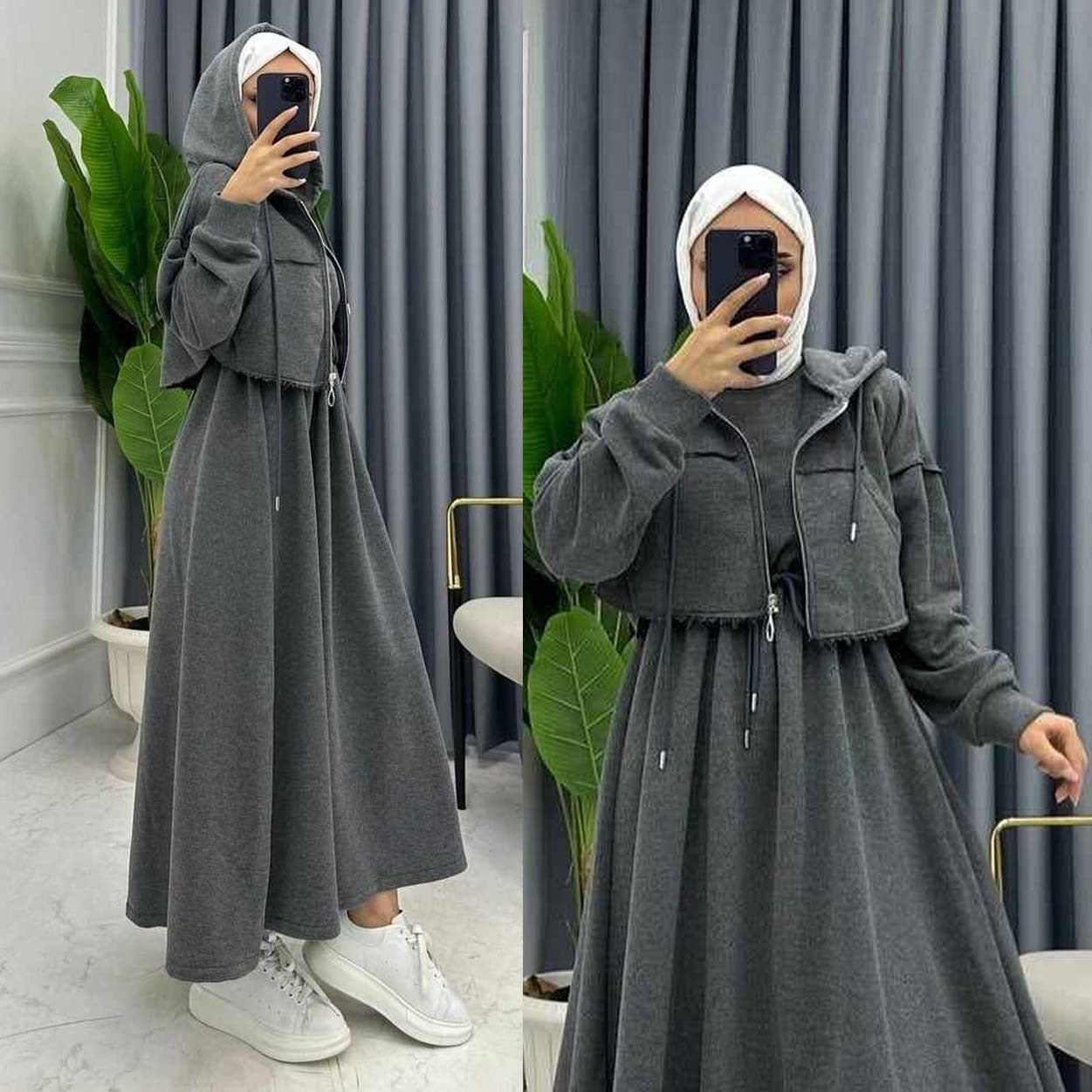 Drop Shoulder Short Hooded Maxi Style 2-Pcs Winter Co-Ord Set. WWTS-16