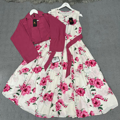 Floral Maxi Dress with Matching Crop Jacket – Elegant Two Piece Women Outfit