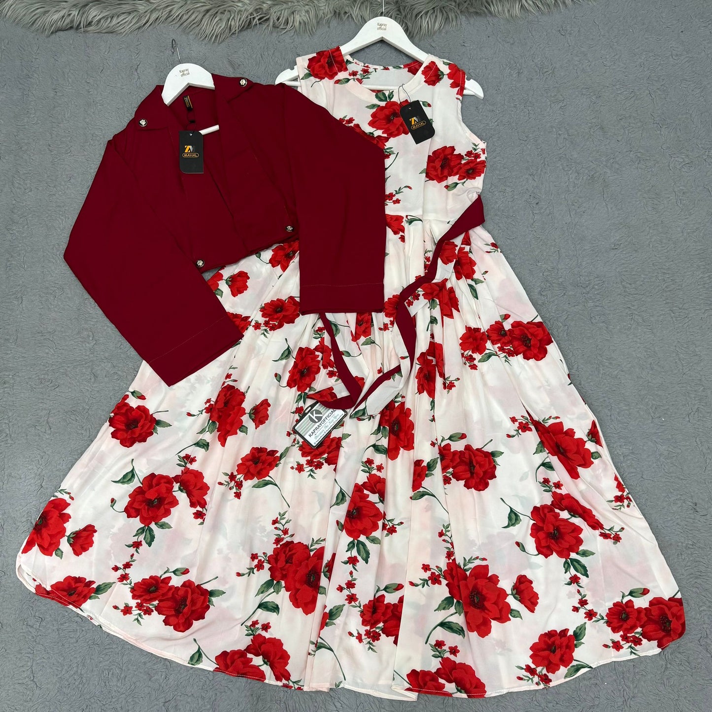 Floral Maxi Dress with Matching Crop Jacket – Elegant Two Piece Women Outfit