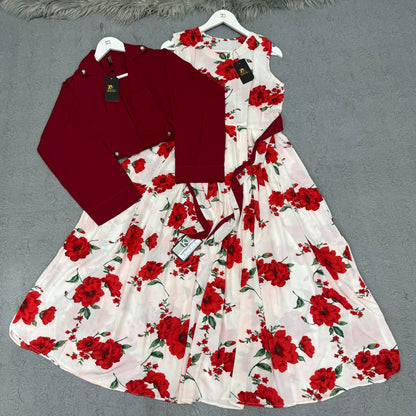 Floral Maxi Dress with Matching Crop Jacket – Elegant Two Piece Women Outfit