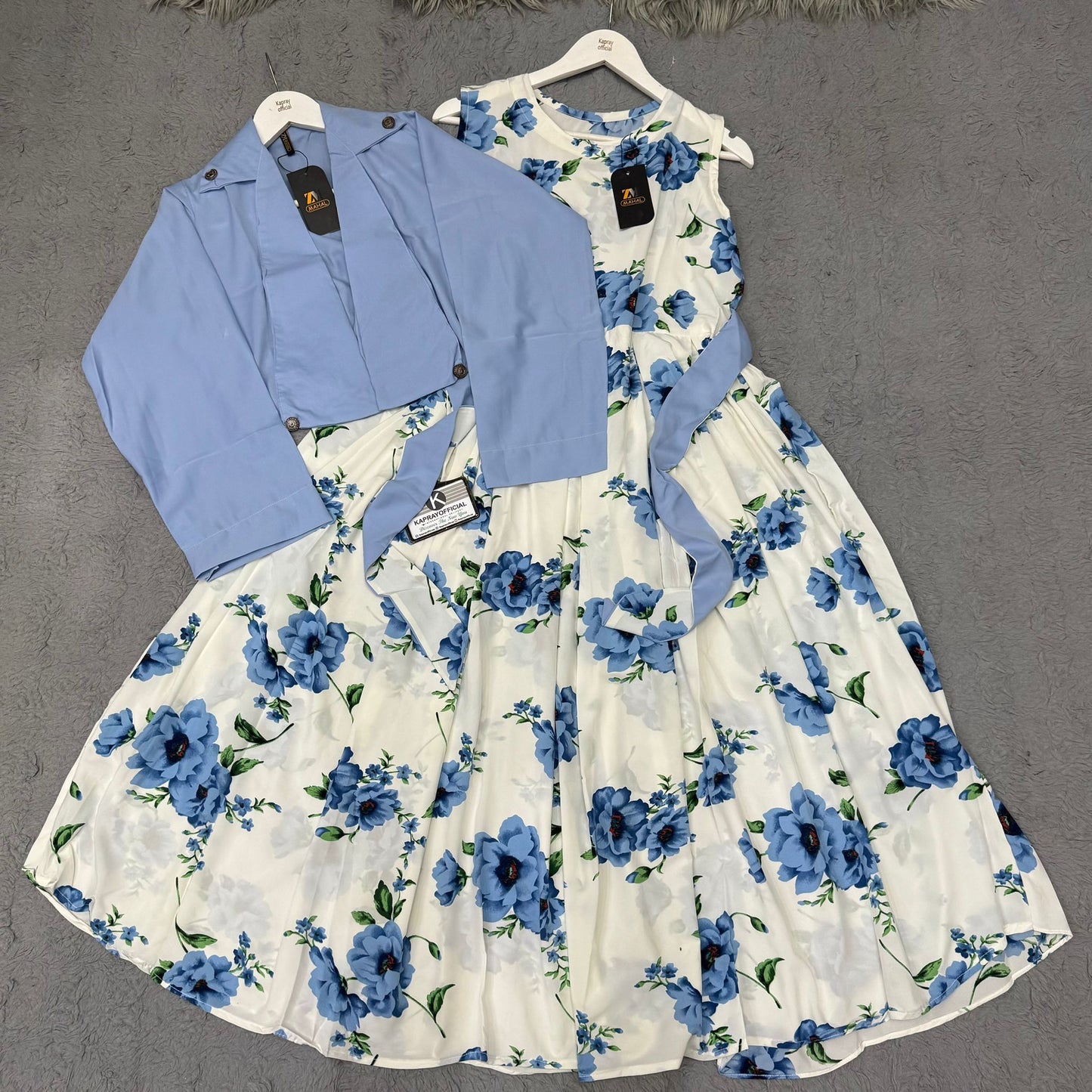 Floral Maxi Dress with Matching Crop Jacket – Elegant Two Piece Women Outfit