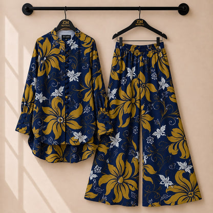 Floral Bloom Shirt and Palazzo Co-Ord Set in Print-02 | SphereOutfit