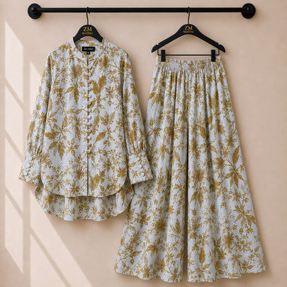 Floral Bloom Shirt and Palazzo Co-Ord Set in Print-03 | SphereOutfit
