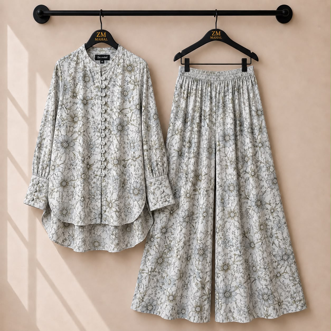 Floral Bloom Shirt and Palazzo Co-Ord Set in Print-04 | SphereOutfit