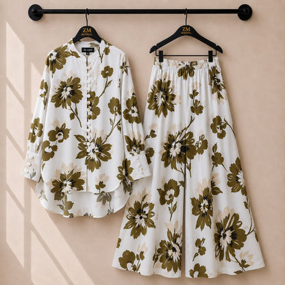 Floral Bloom Shirt and Palazzo Co-Ord Set in Print-04 | SphereOutfit