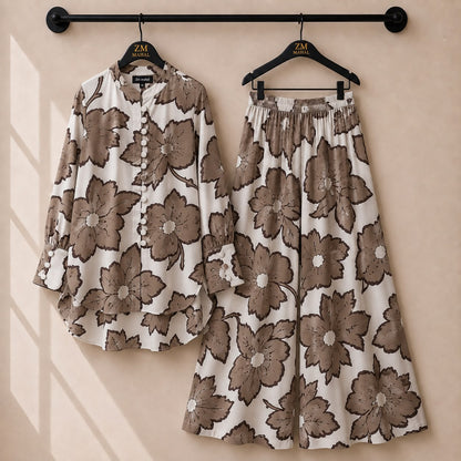 Floral Bloom Shirt and Palazzo Co-Ord Set in Print-05 | SphereOutfit