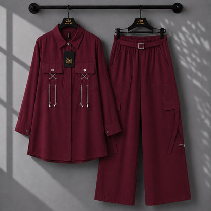Rivaa Cargo 2-Piece Set – Maroon