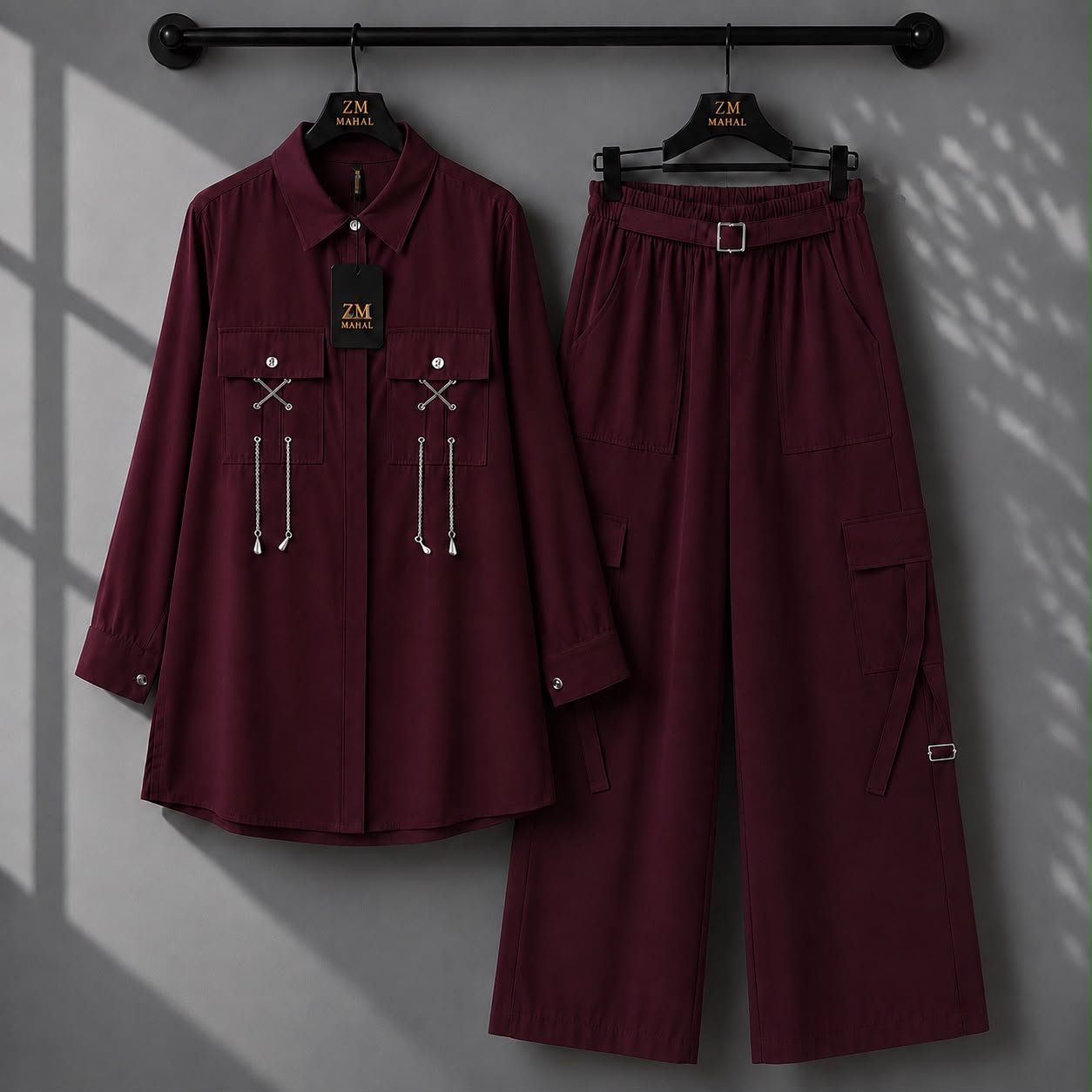 Rivaa Cargo 2-Piece Set – Deep Maroon