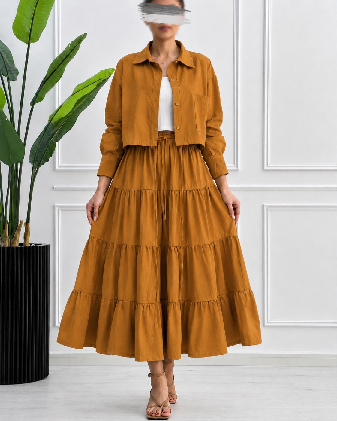 Tiered Skirt Co-Ord Set – Cropped Jacket 3-Piece