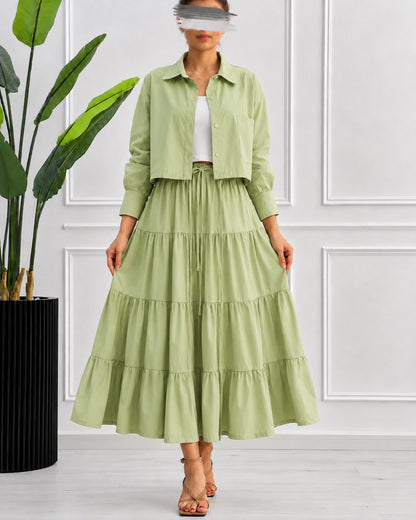 Tiered Skirt Co-Ord Set – Cropped Jacket 3-Piece