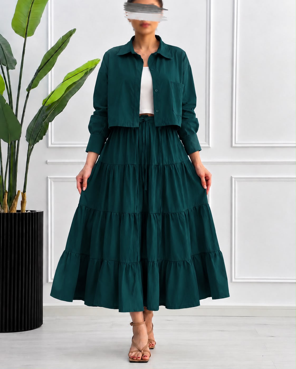Tiered Skirt Co-Ord Set – Cropped Jacket 3-Piece