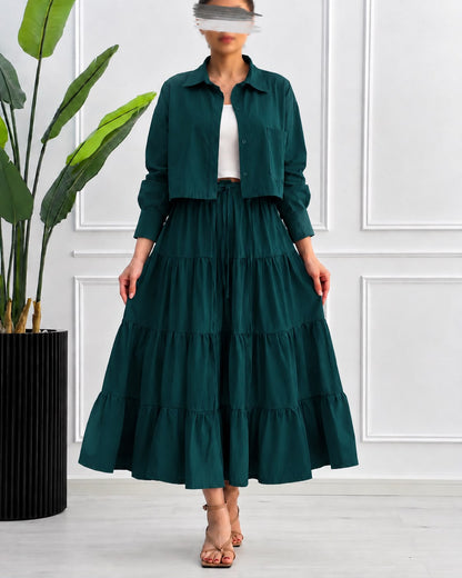 Tiered Skirt Co-Ord Set – Cropped Jacket 3-Piece