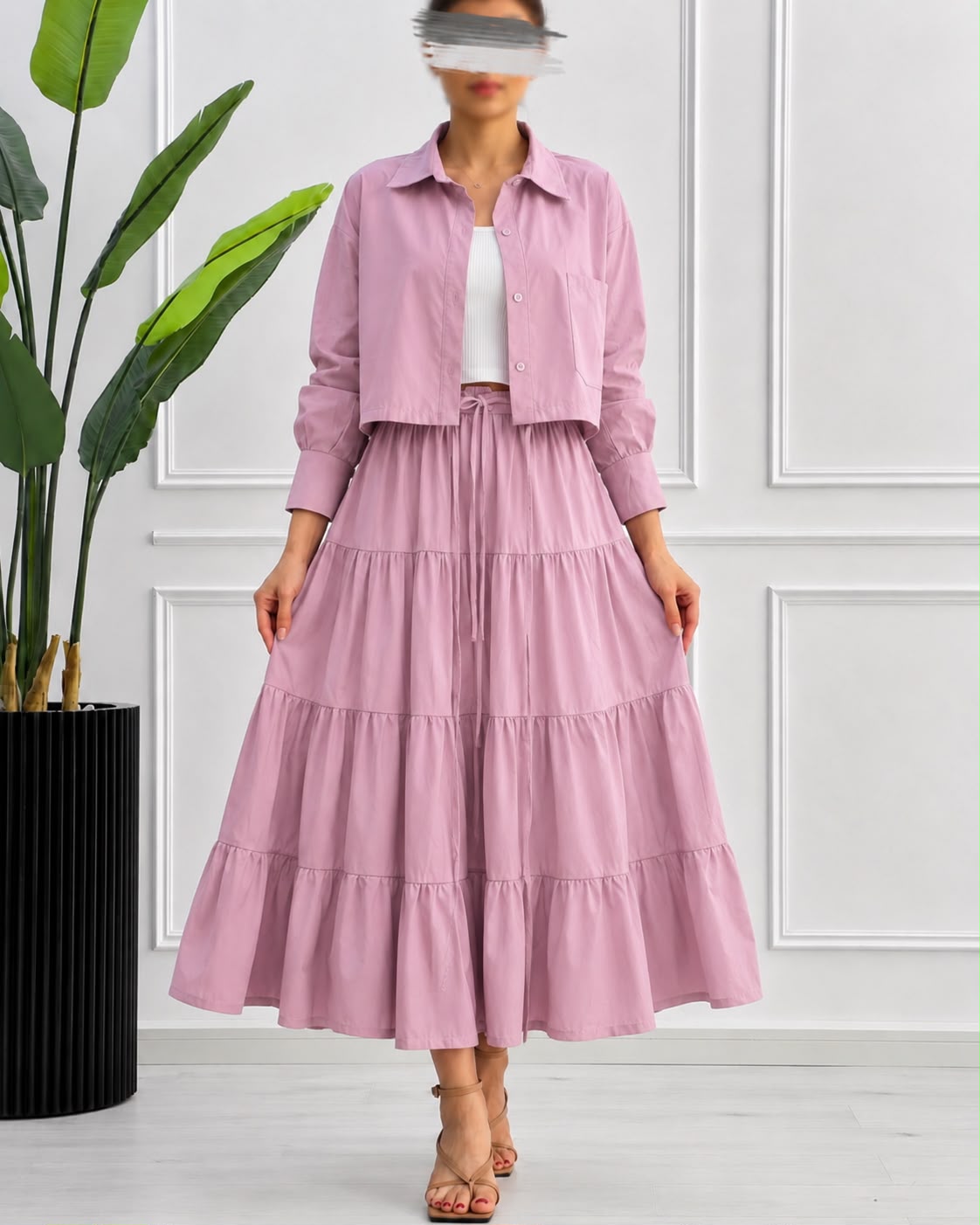 Tiered Skirt Co-Ord Set – Cropped Jacket 3-Piece