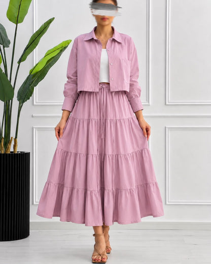 Tiered Skirt Co-Ord Set – Cropped Jacket 3-Piece