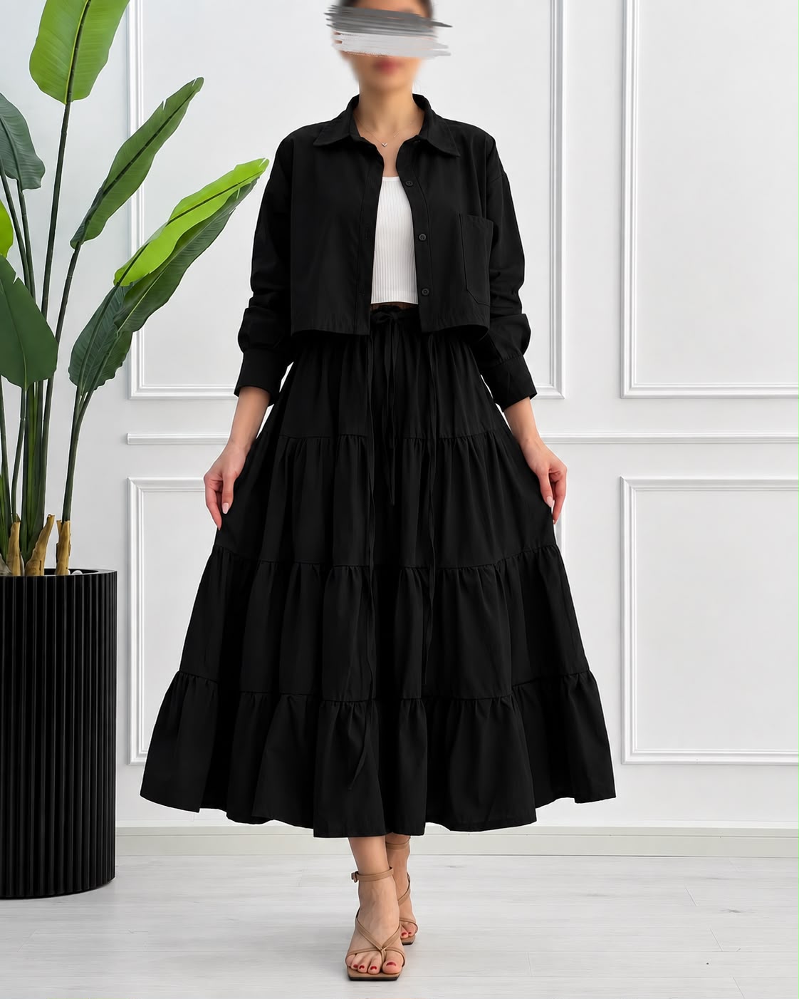 Tiered Skirt Co-Ord Set – Cropped Jacket 3-Piece