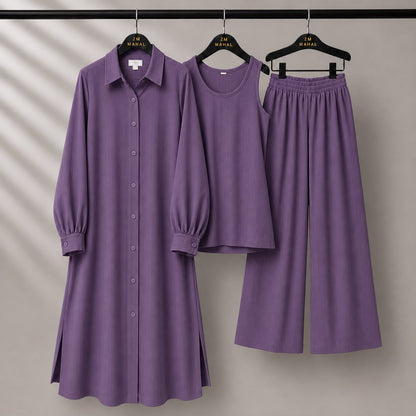 Modest Suit Long Top, Inner & Wide-Leg Pants 3-Piece | ZM-023