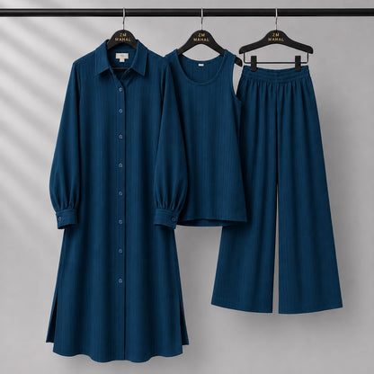 Modest Suit Long Top, Inner & Wide-Leg Pants 3-Piece | ZM-023
