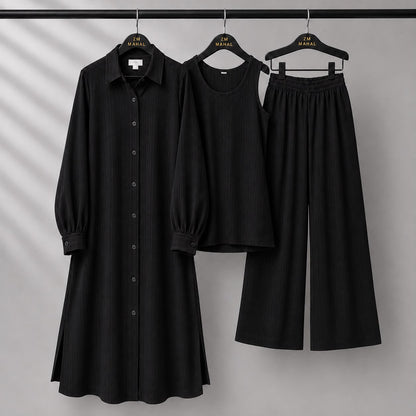 Modest Suit Long Top, Inner & Wide-Leg Pants 3-Piece | ZM-023