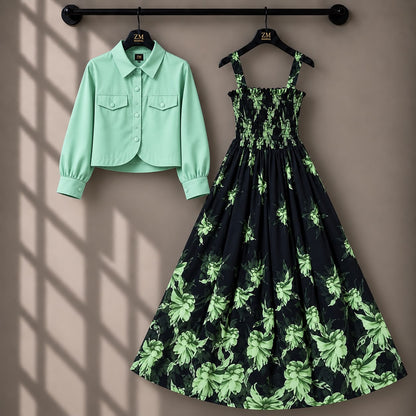 Mireya Turkish Smocked Maxi & Cropped Jacket Set | ZM-004