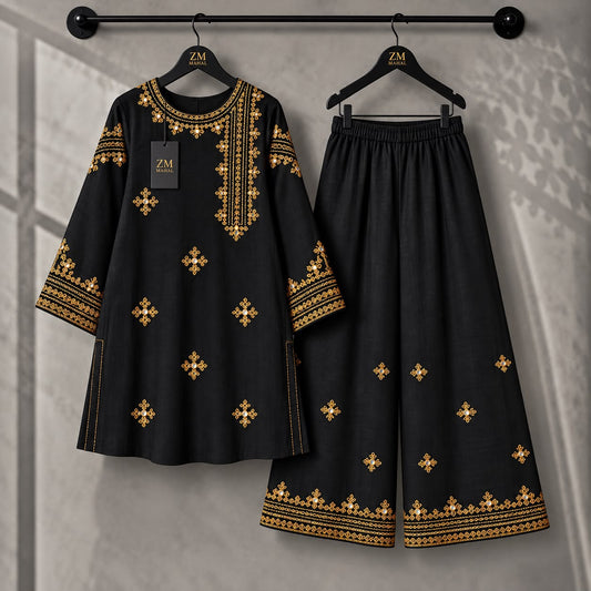 Black Embroidered Cotton Lawn 2-Piece Set