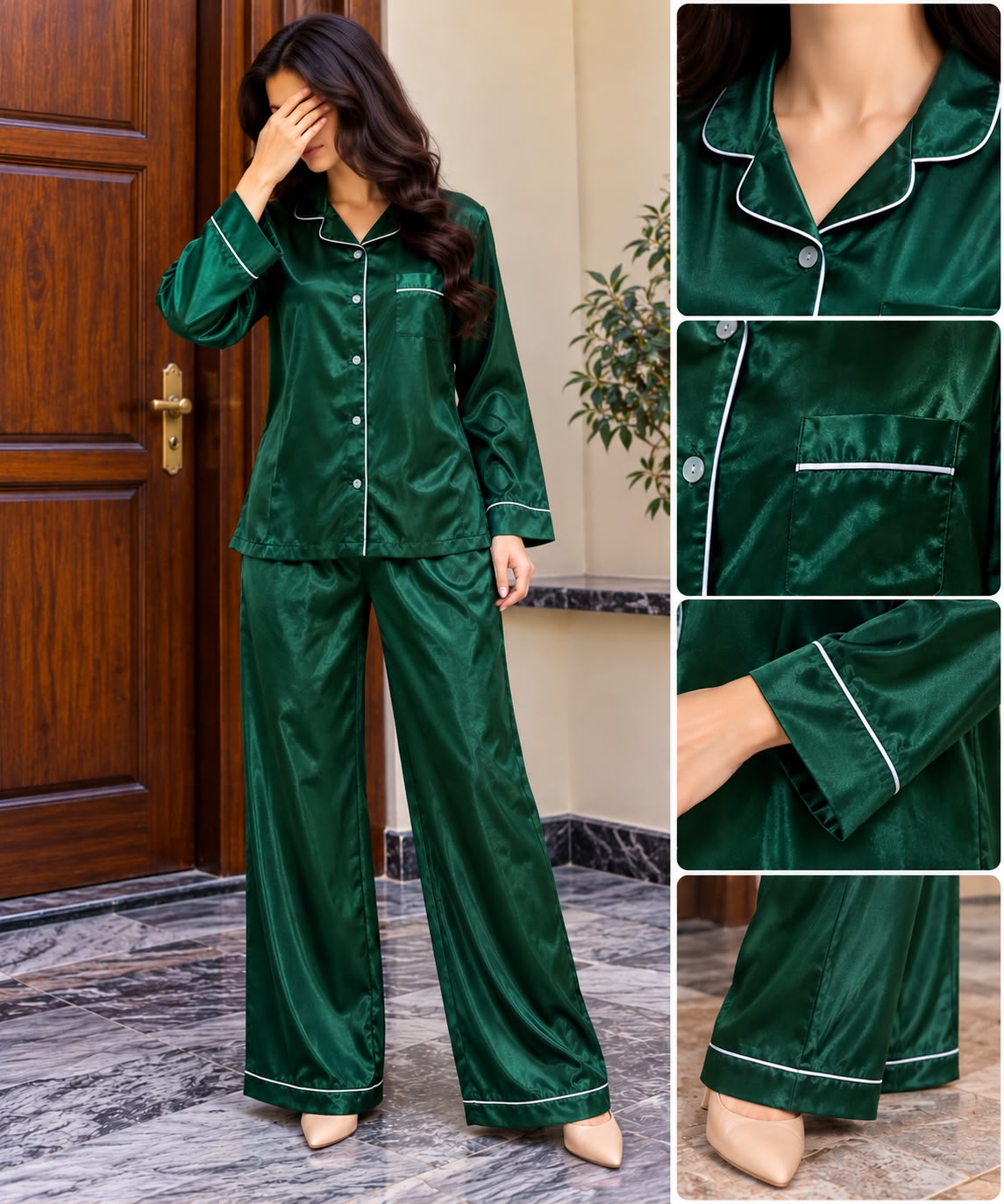 Luxury Satin Silk Night Suit for Women | 2 Piece Pajama Set