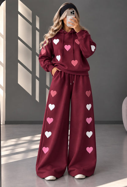Love Hearts Baggy Hoodie & Wide Leg Flapper 2 Piece Set