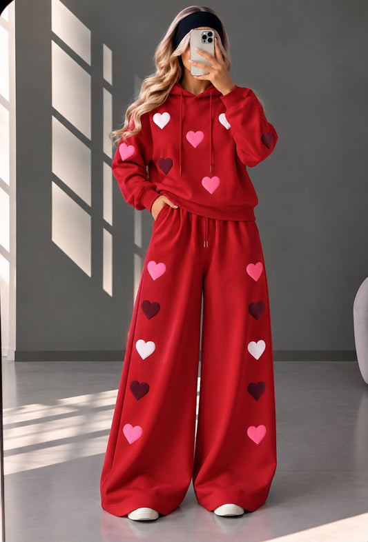 Love Hearts Baggy Hoodie & Wide Leg Flapper 2 Piece Set