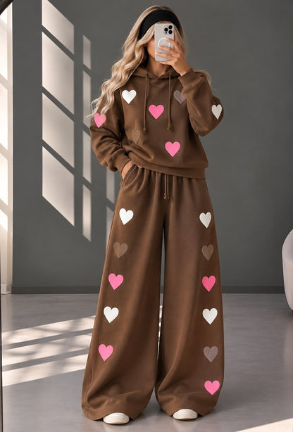 Love Hearts Baggy Hoodie & Wide Leg Flapper 2 Piece Set