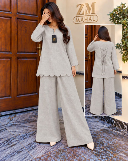 Zayra Scallop Lace-Up Co-Ord Set – 2 Piece