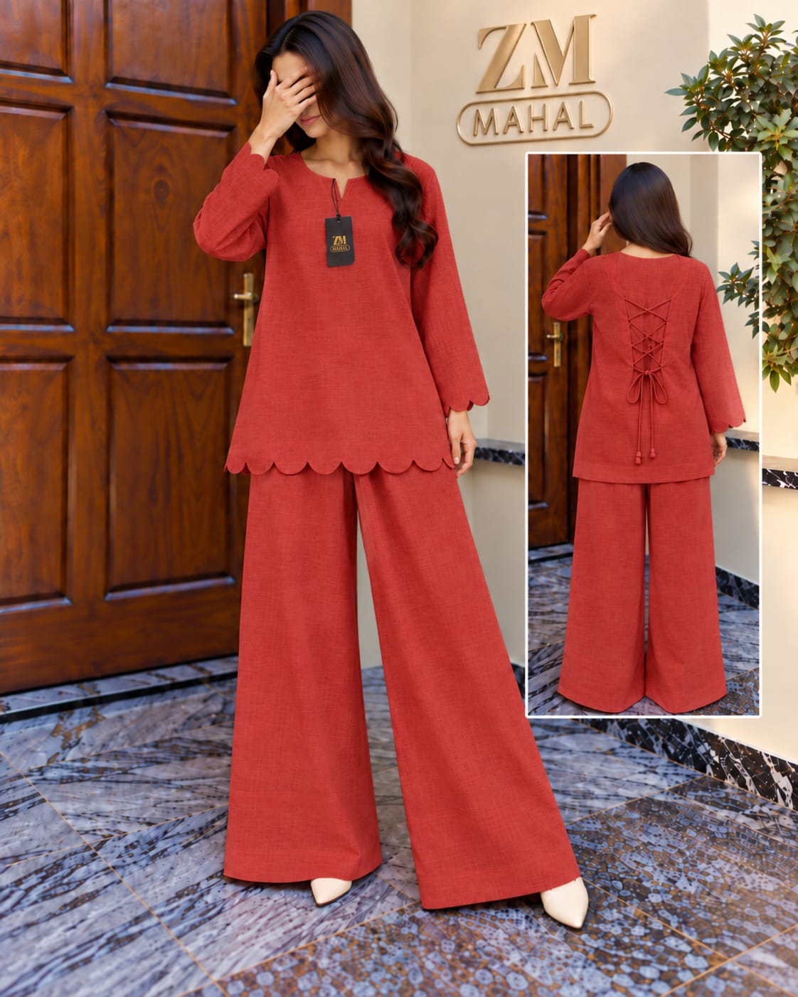 Zayra Scallop Lace-Up Co-Ord Set – 2 Piece