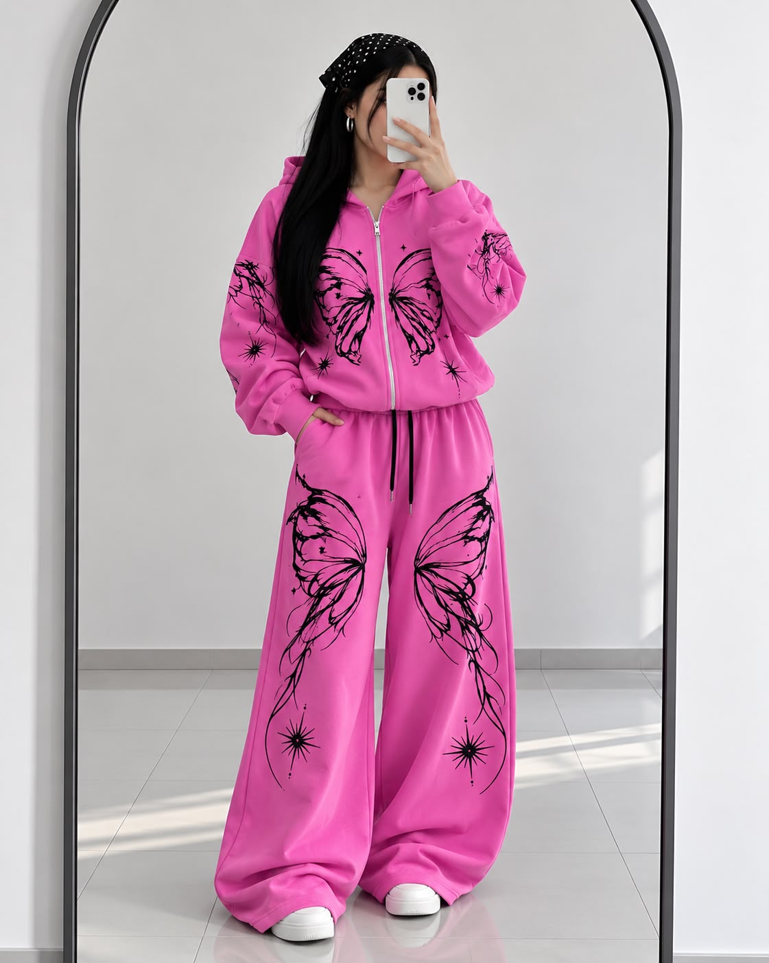 Pink Butterfly Muse oversized tracksuit two-piece hoodie and trouser - SphereOutfit