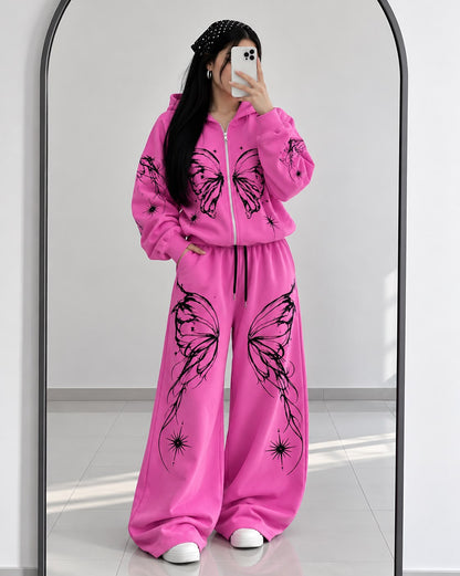 Pink Butterfly Muse oversized tracksuit two-piece hoodie and trouser - SphereOutfit