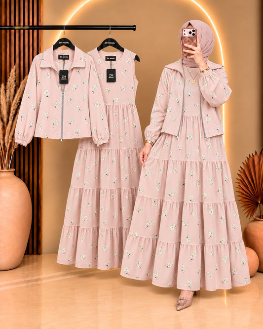 Elif ZM-036 printed tiered maxi and matching zip-up jacket - print P-1 - SphereOutfit