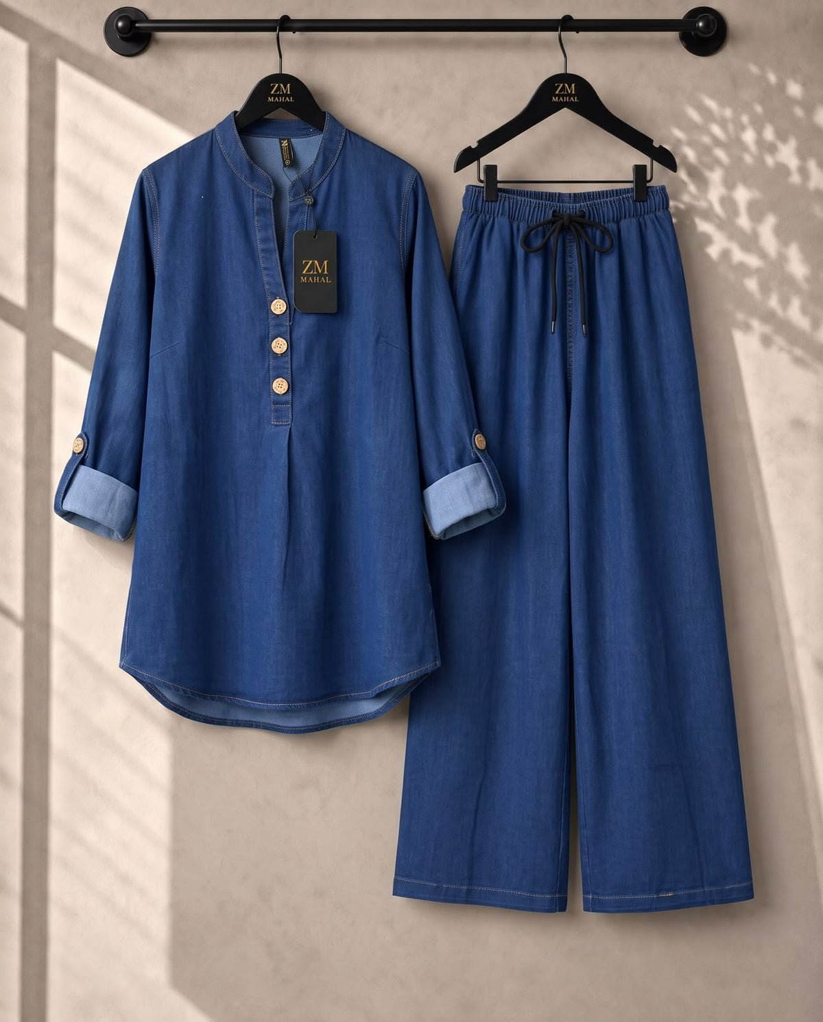 Elina Denim Blue Wide-Leg Co-Ord Set – ZM-014