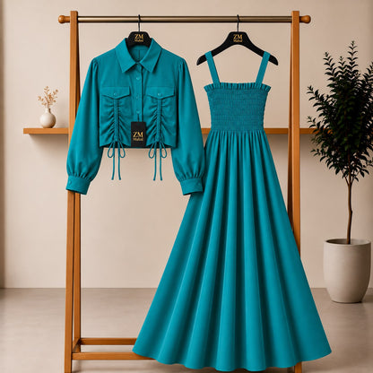 Turkish Ruched Jacket Maxi Set – Premium Edition
