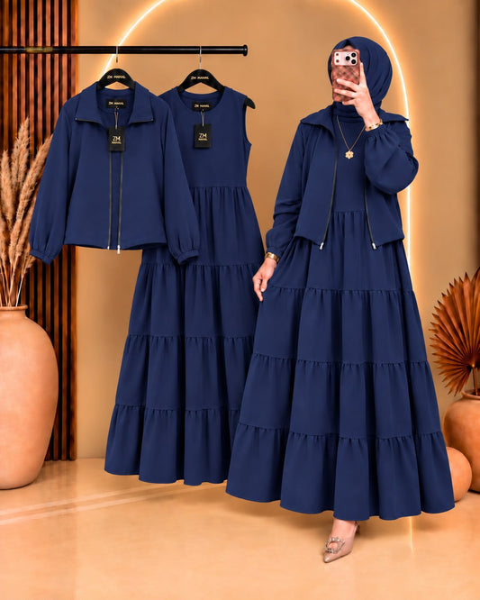 Elif Turkish Tiered Maxi & Jacket Set | ZM-036 - Olive Green, L | SphereOutfit