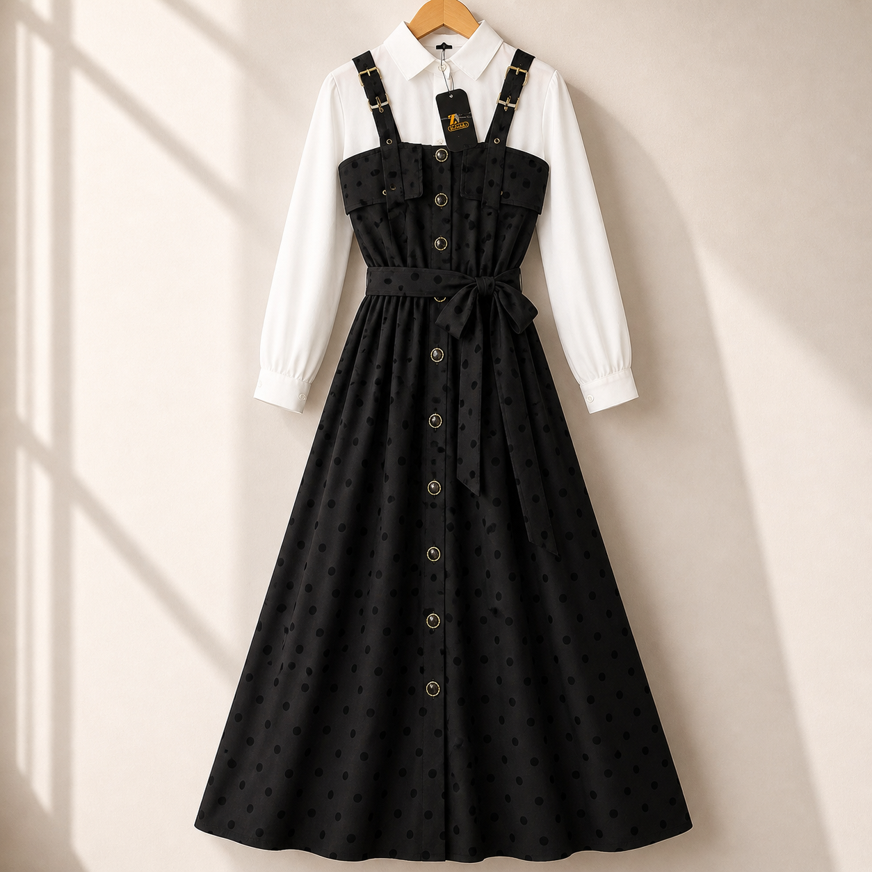 Floral Strap Maxi Dress with Shirt – Elegant Women Outfit