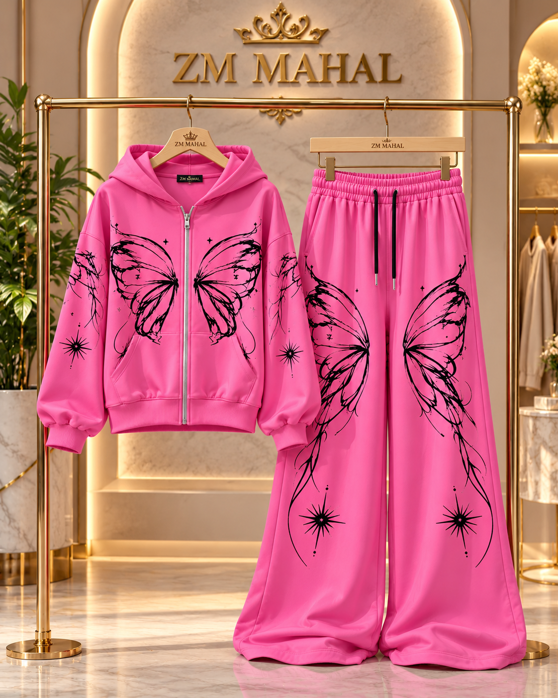 Pink Butterfly Muse oversized tracksuit two-piece hoodie and trouser - SphereOutfit