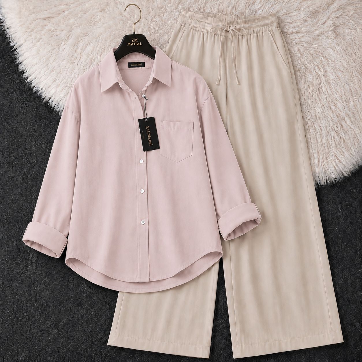 Women's oversized shirt and wide-leg co-ord set in blush pink – SphereOutfit