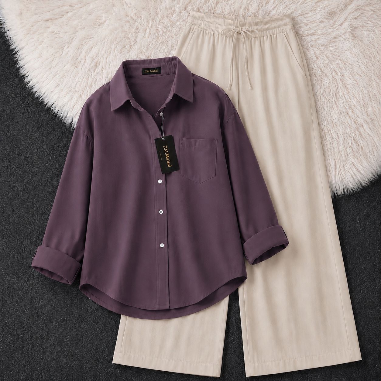 Women's oversized shirt and wide-leg co-ord set in mauve taupe – SphereOutfit