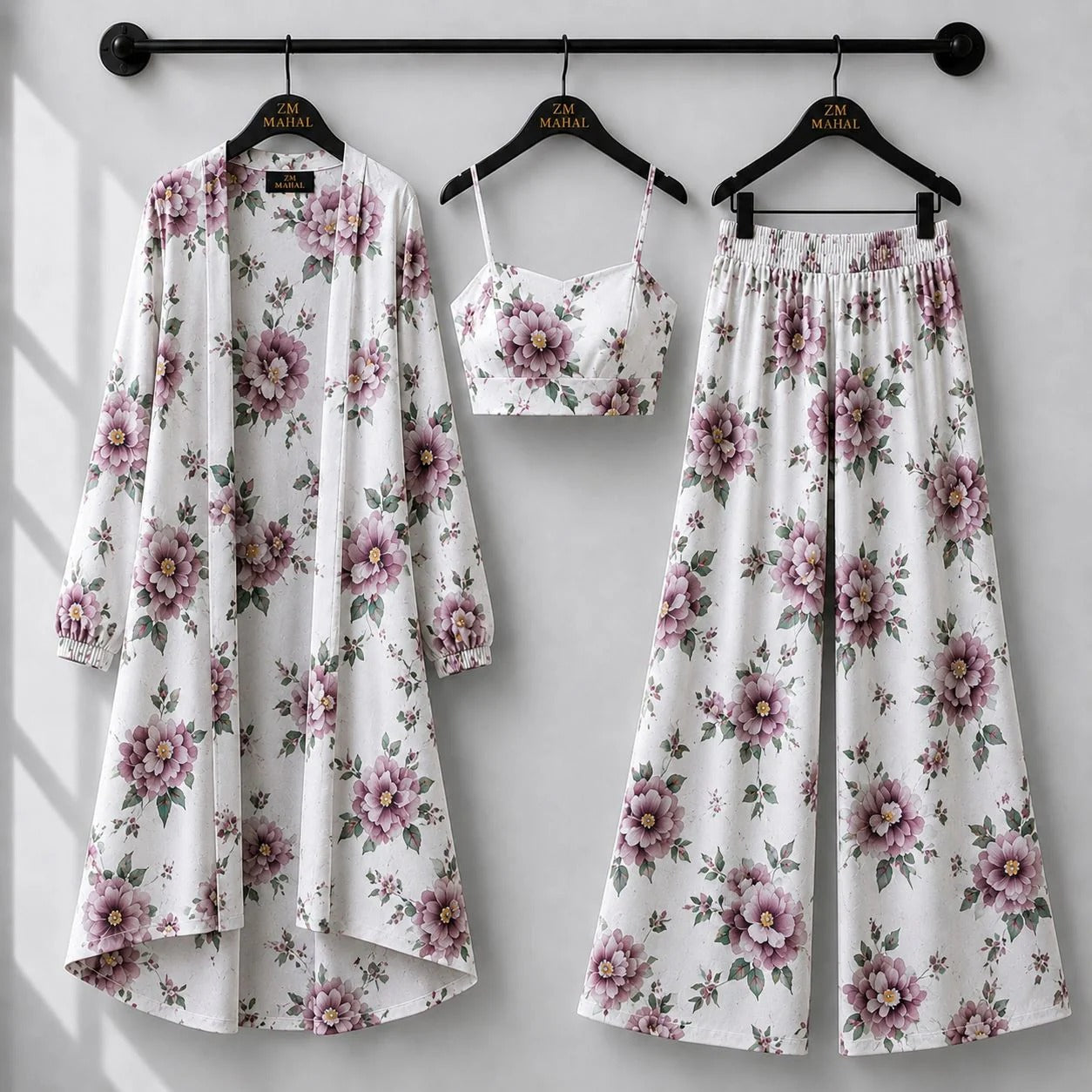 Floral Bloom 3-Piece Shrug & Palazzo Set