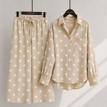 Classic Polka Dot Shirt & Wide-Leg Co-Ord Set