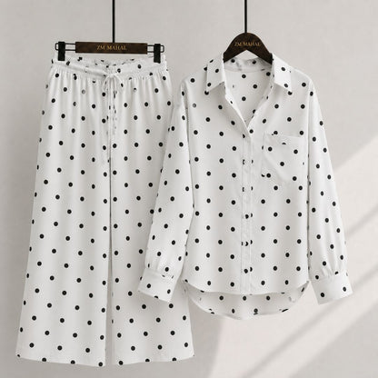 Classic Polka Dot Shirt & Wide-Leg Co-Ord Set