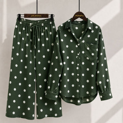 Classic Polka Dot Shirt & Wide-Leg Co-Ord Set